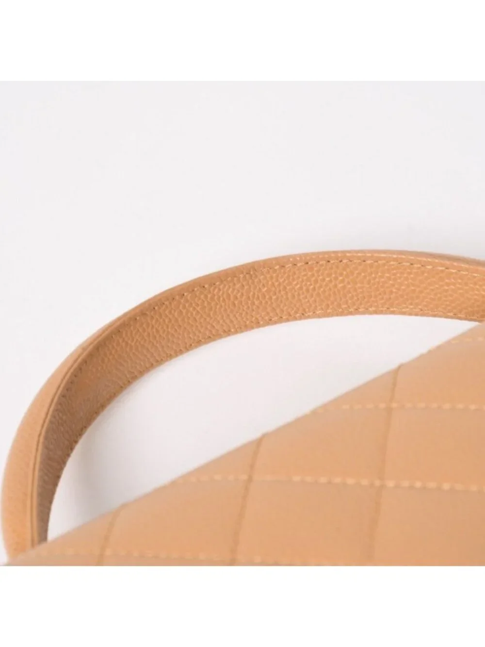 Chanel Top Handle Bag Handbag CC Logo Quilted Caviar Leather Beige Gold